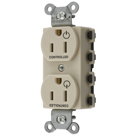 HUBBELL WIRING DEVICE-KELLEMS Straight Blade Devices, Receptacles, Duplex, SNAPConnect, Split Circuit, Controlled, 15A 125V, 2-Pole 3-Wire Grounding, Nylon, Ivory SNAP5262C2I